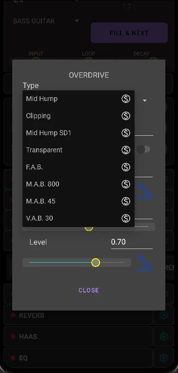 GAAP App Overdrive and Distortion Tube Screamer Clipping Marshall Boss Drive Models