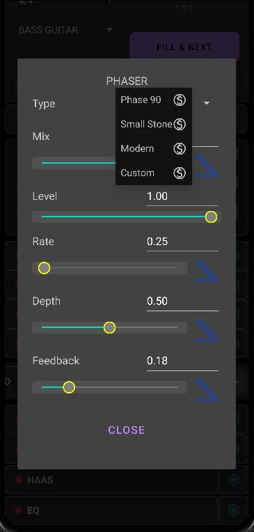 GAAP App Phaser Modulation Phase 90 Small Stone Custom Settings